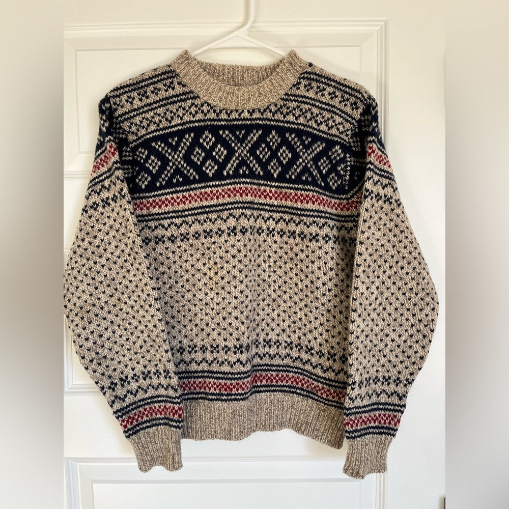 L.L. Bean Women's Nordic Crewneck Sweater in Navy, Cream & Red - Picture 2 of 5